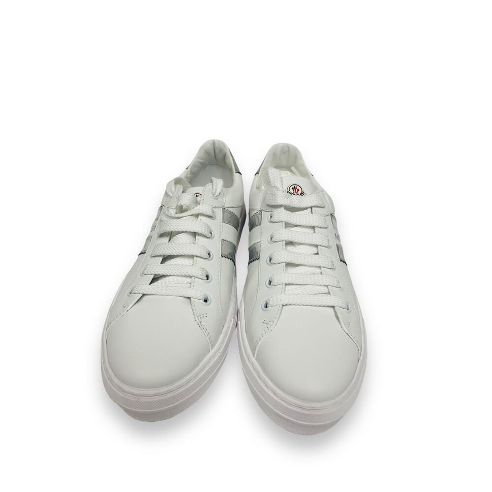 MONCLER White Leather Logo Accent Chrome Tab Ariel Sneakers Trainers EU 40 US 10 - Picture 5 of 9